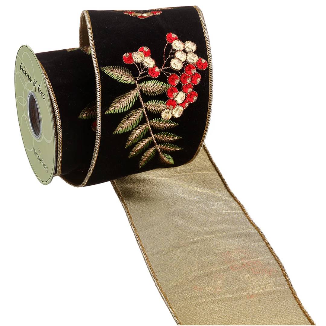 Embroidered Velvet Ribbon with Berries