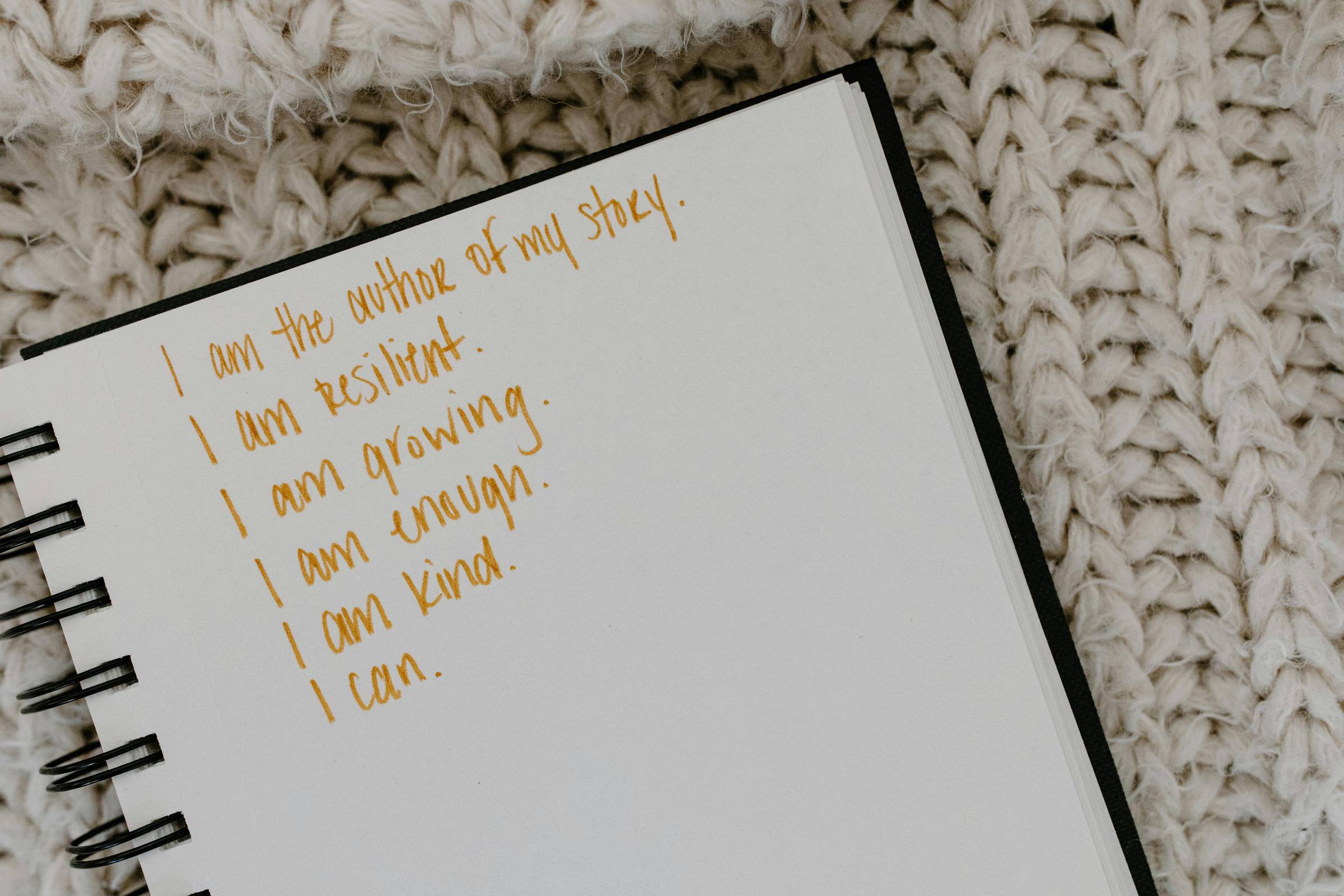 A notebook with affirmations