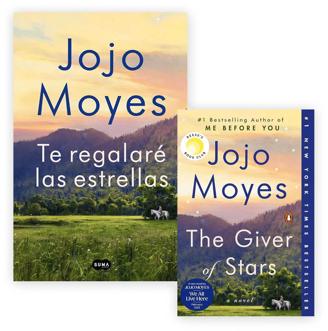 Two covers of the book by Jojo Moyes, The Giver of Stars (Te regalaré las estrellas)