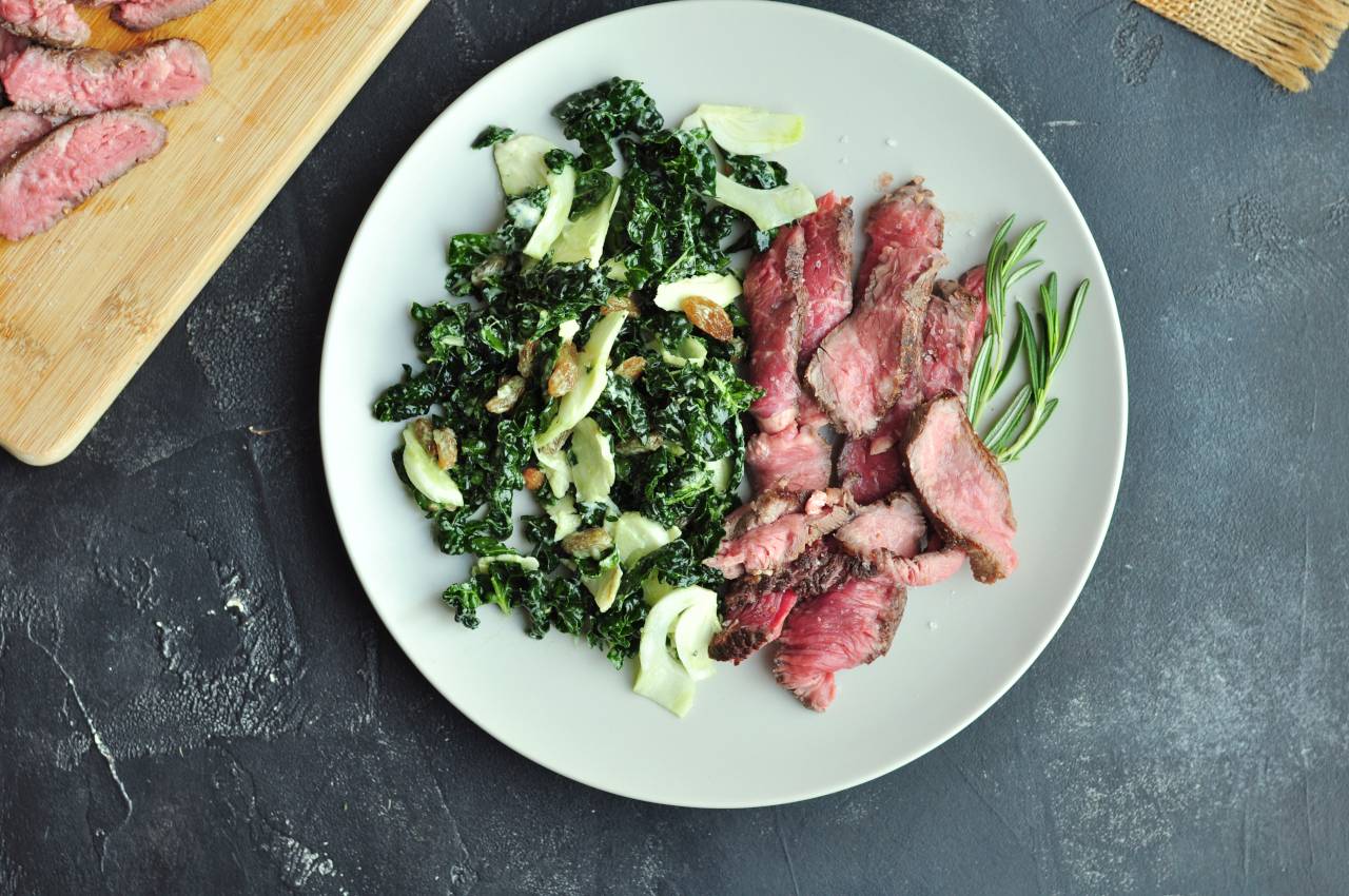 Sous Vide Cumin Steak with Kale Fennel Salad