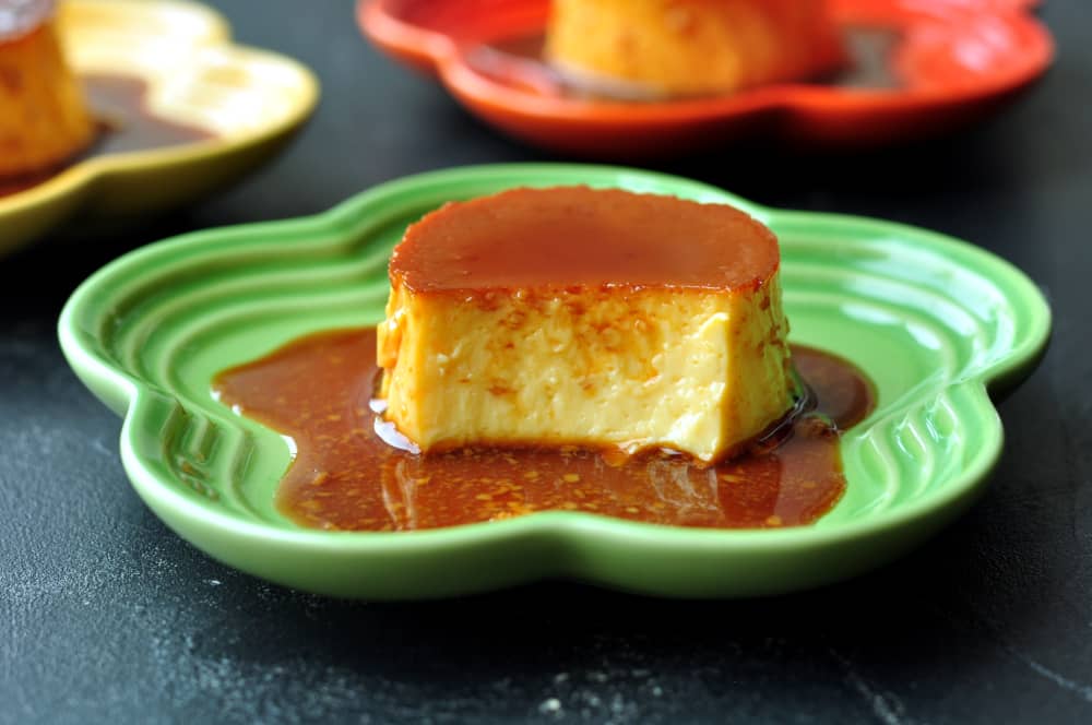 Sous vide flan in a dessert plate