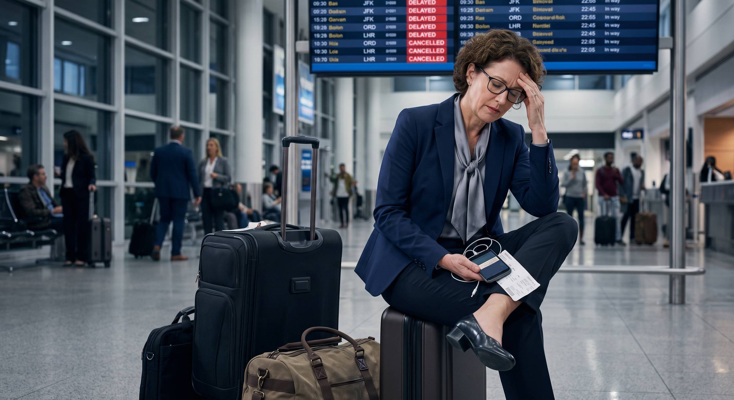Frustrated business traveler.