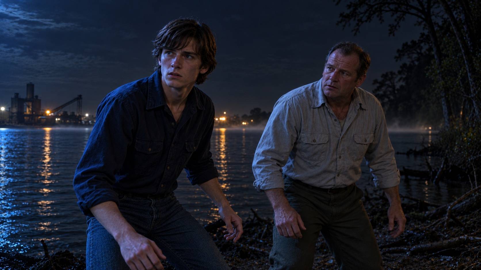 Dramatized Pascagoula scene from Unknown Origin Episode 005; illustrative synthetic cast, not a historical photograph.