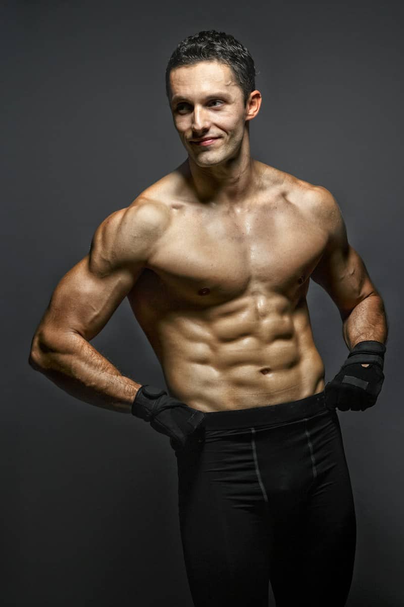 man wearing black elastic trousers