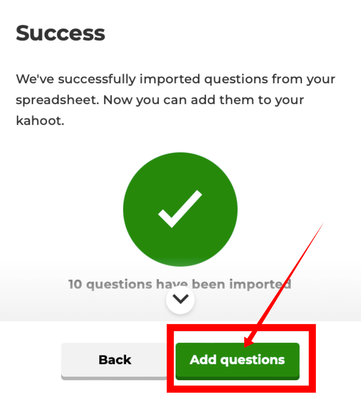 Tlačidlo Add questions