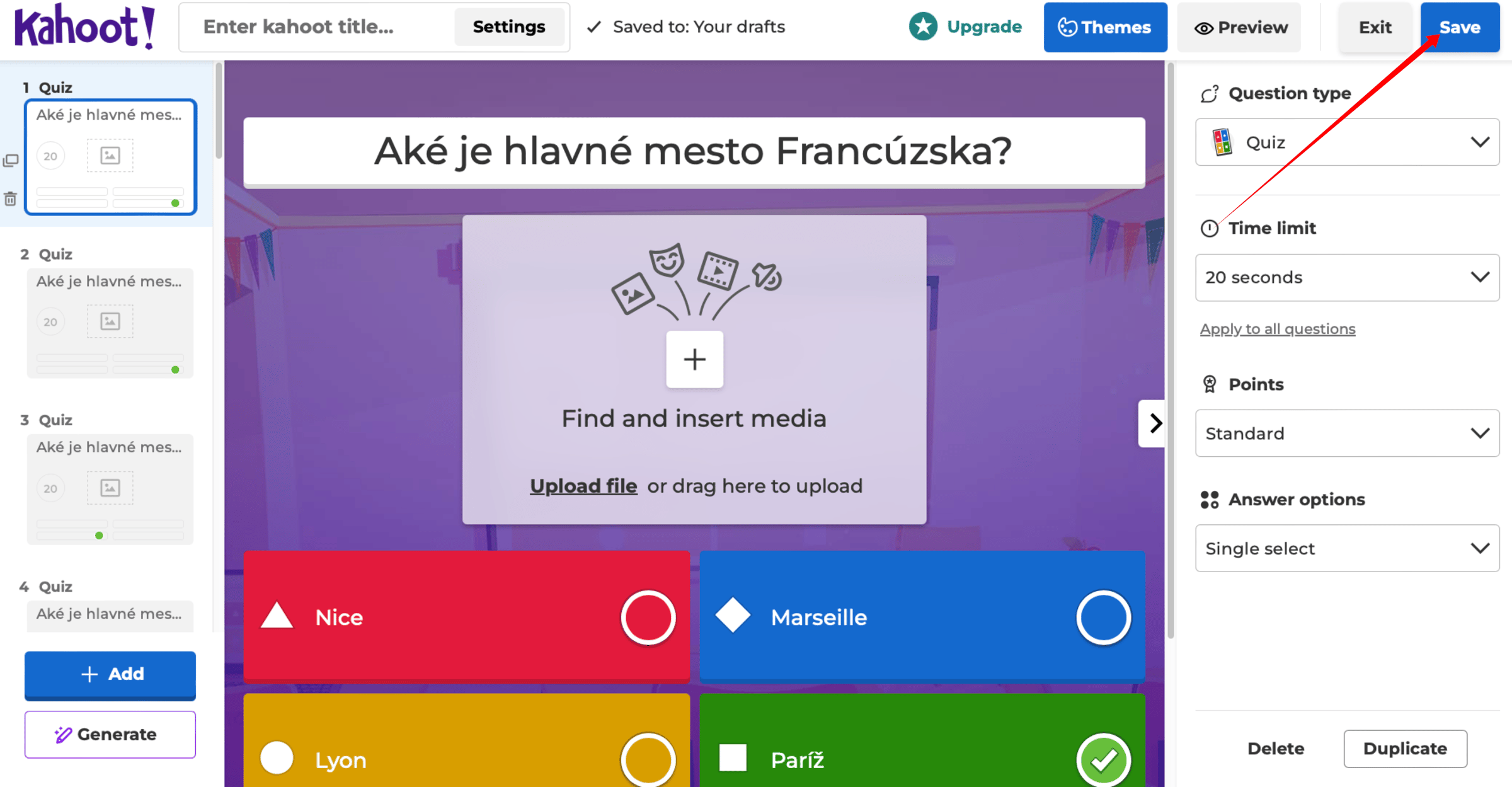 Uloženie kvízu