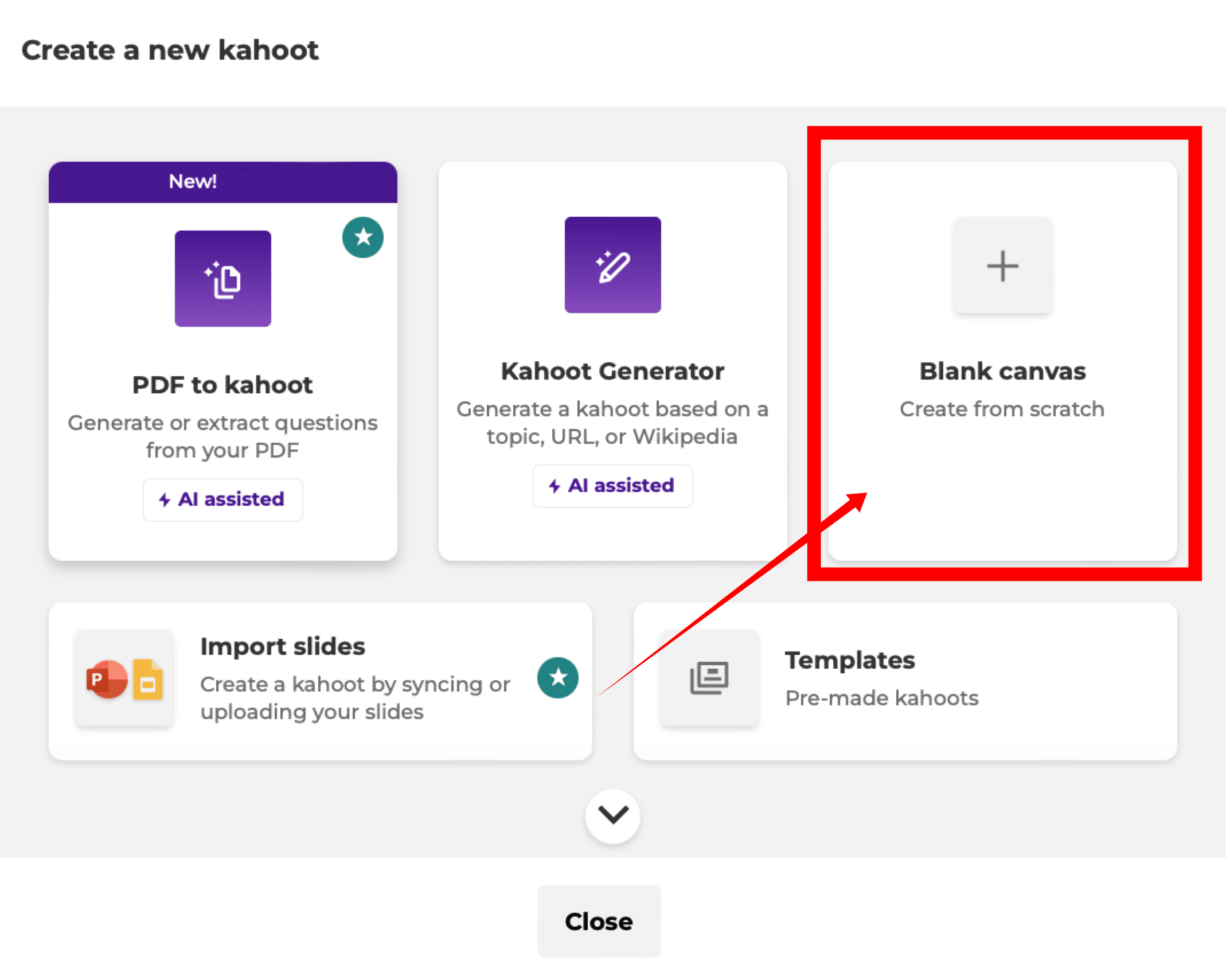 Výber možnosti Blank canvas