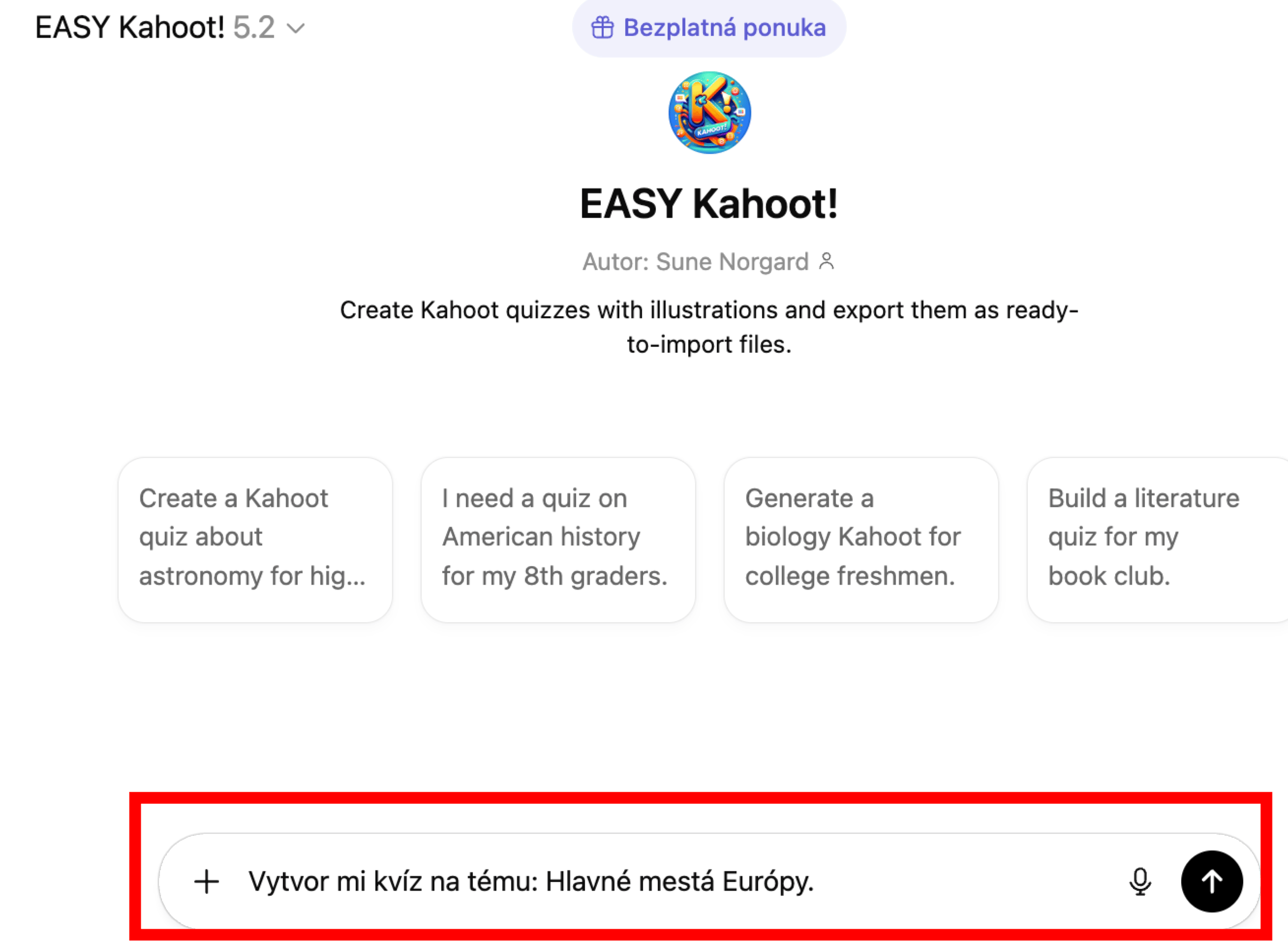 GPT model EASY Kahoot v ChatGPT
