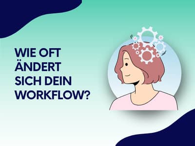 Illustration einer lächelnden Frau, die ihr Hemd öffnet und darunter ein buntes Kreisdiagramm zeigt, neben dem Text „Ist dein Content ein System oder Zufall?" auf blau-grünem Hintergrund mit Wellenformen.