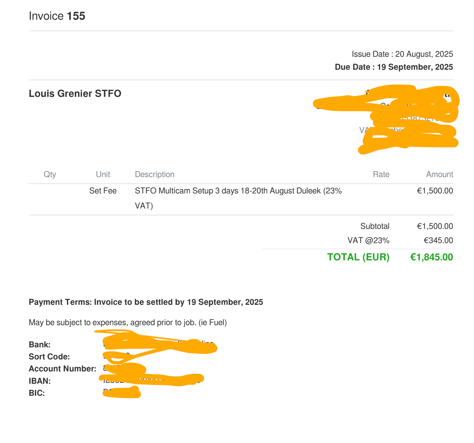 videographer invoice