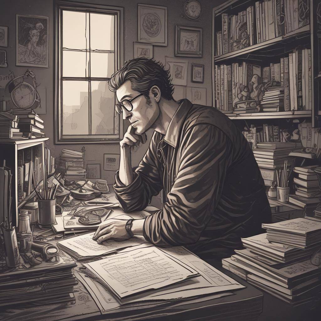 Digital art of a young man overthinking at his desk