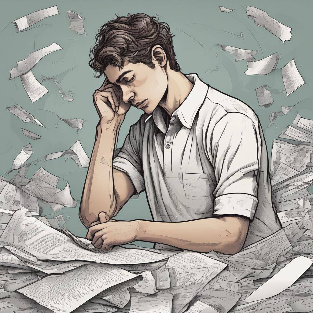 Digital art of a young man immersed in inaction.