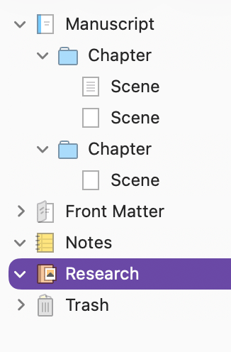 Brief view of a scrivener sidebar