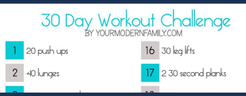 30 day workout challenge calendar