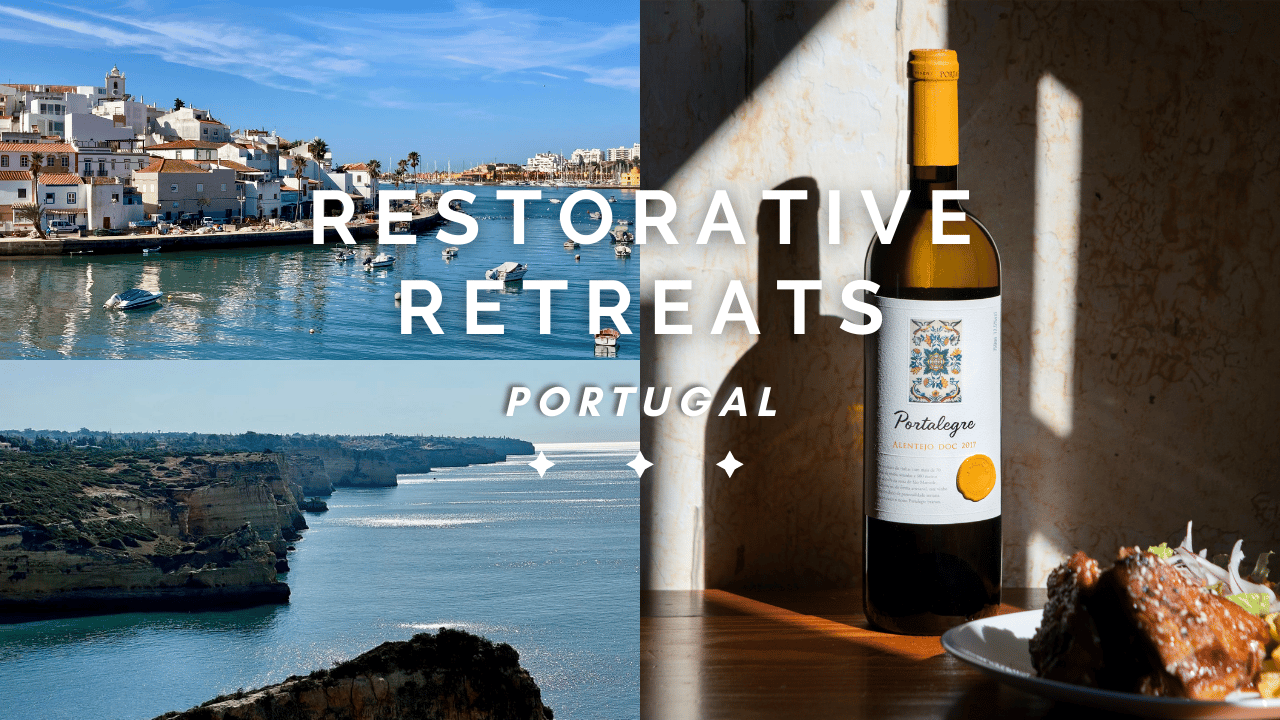 Photo of ferragudo algarve and wine bottle