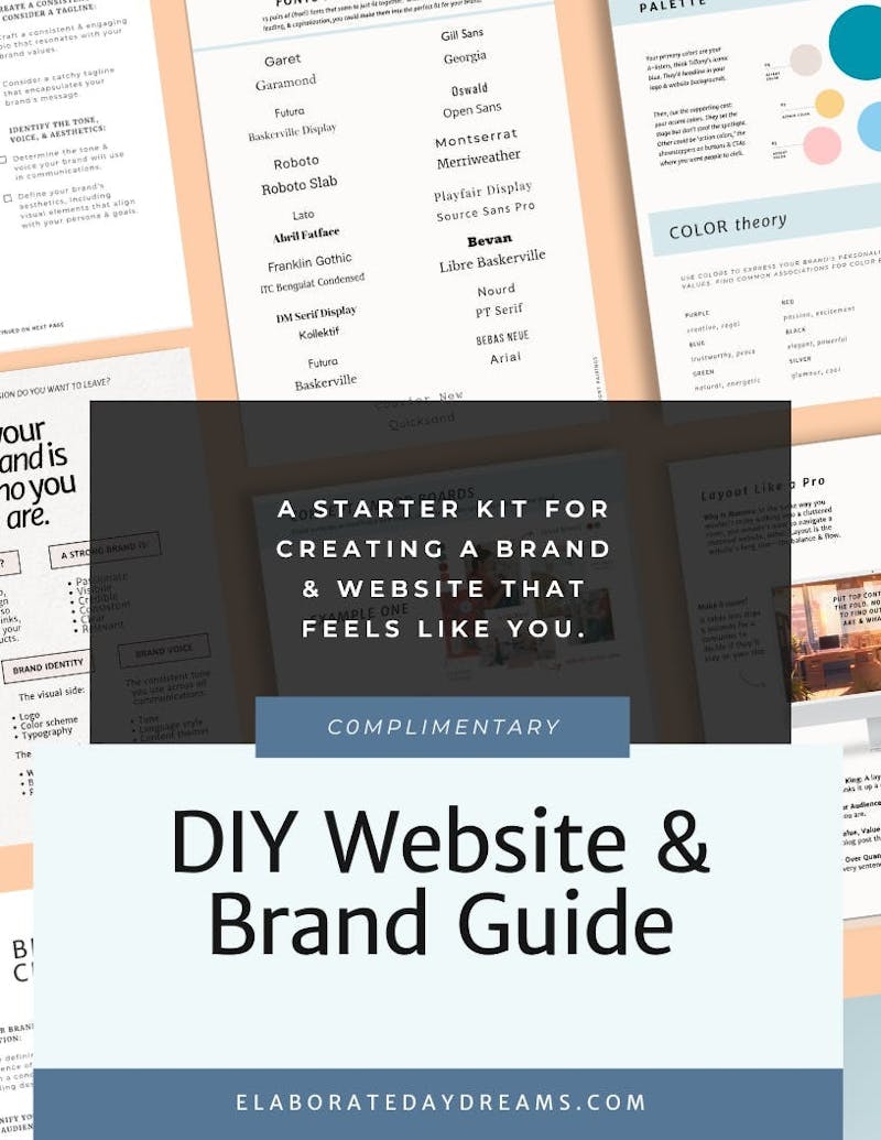 DIY Website & Brand Guide flatlay of sample pages