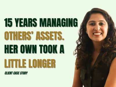 Dark green Money Mojo Memo cover with the headline "15 years managing other people's money. Her own took a little longer."