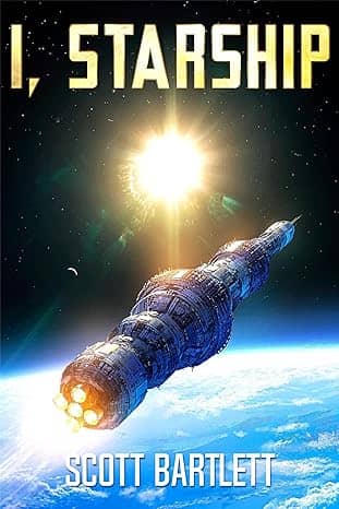 A golden sun dominates the cover as a slender rocket powers away from a blue planet.