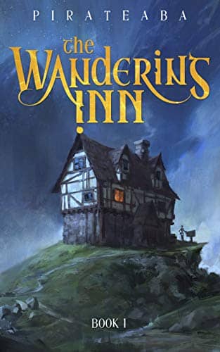 A spooky medieval looking building with a stone first floor and pointed roof and gabless sits atop a small plateau. A dark and menacing blue sky makes up most of the backgroud wht the title in gold letters.