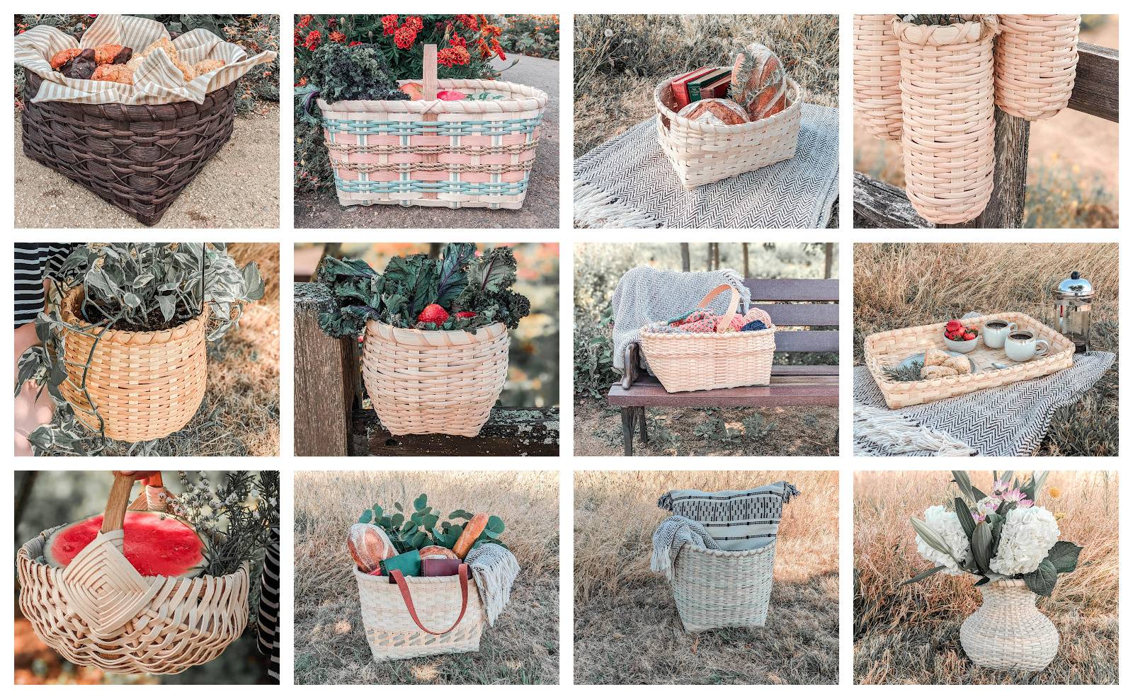  COLLAGE OF HANDMADE BASKETS 