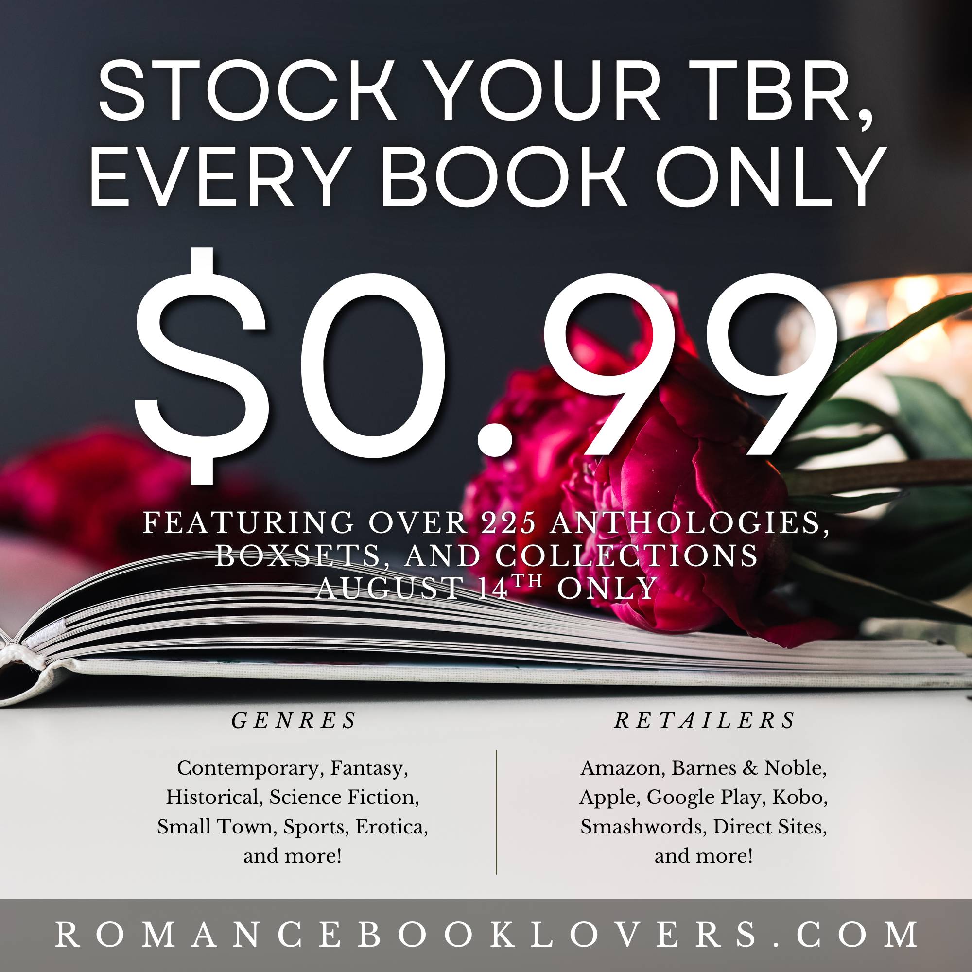 A banner for the Romance Book Blast saying "Every Book only 99 cents"