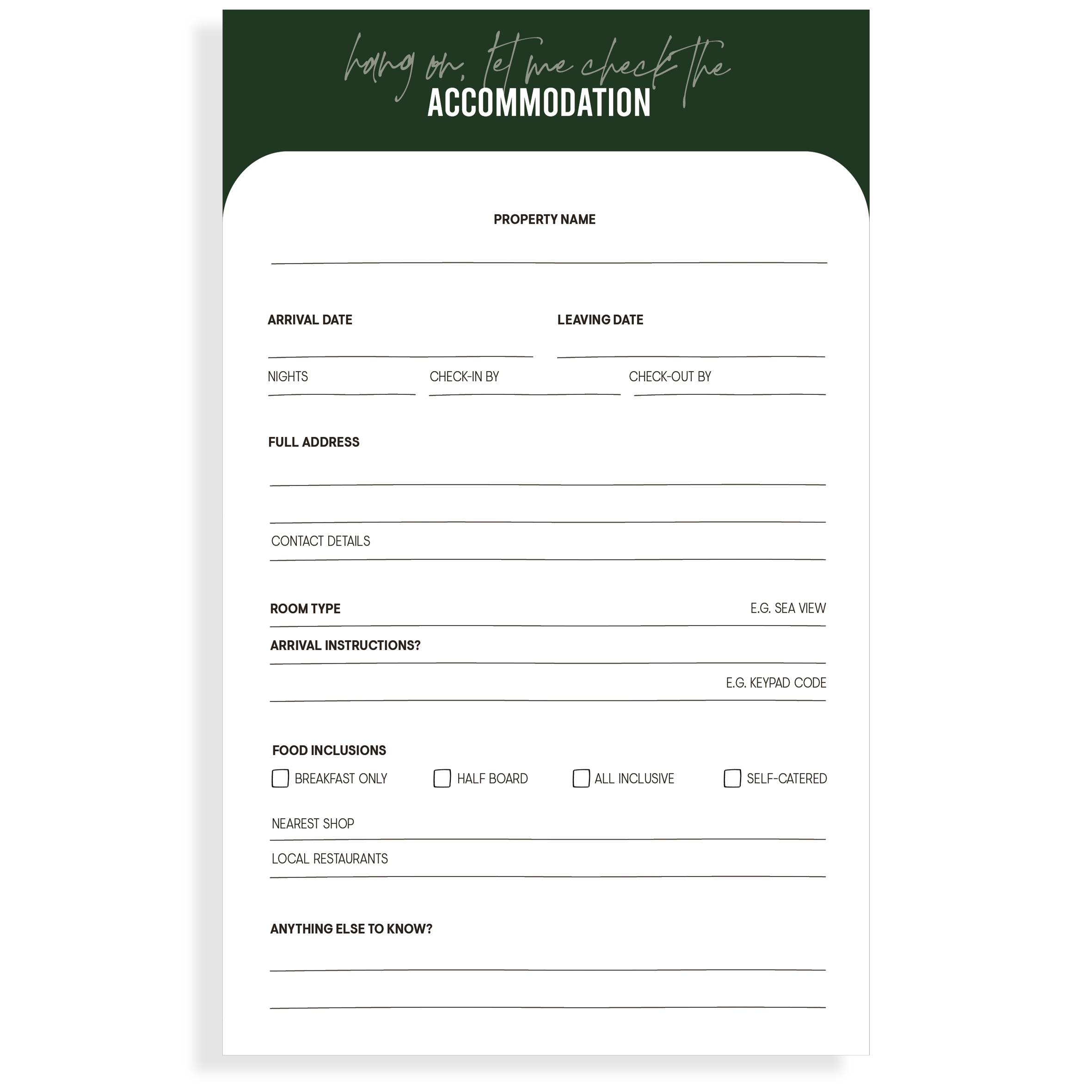 The Accommodation Planning Page