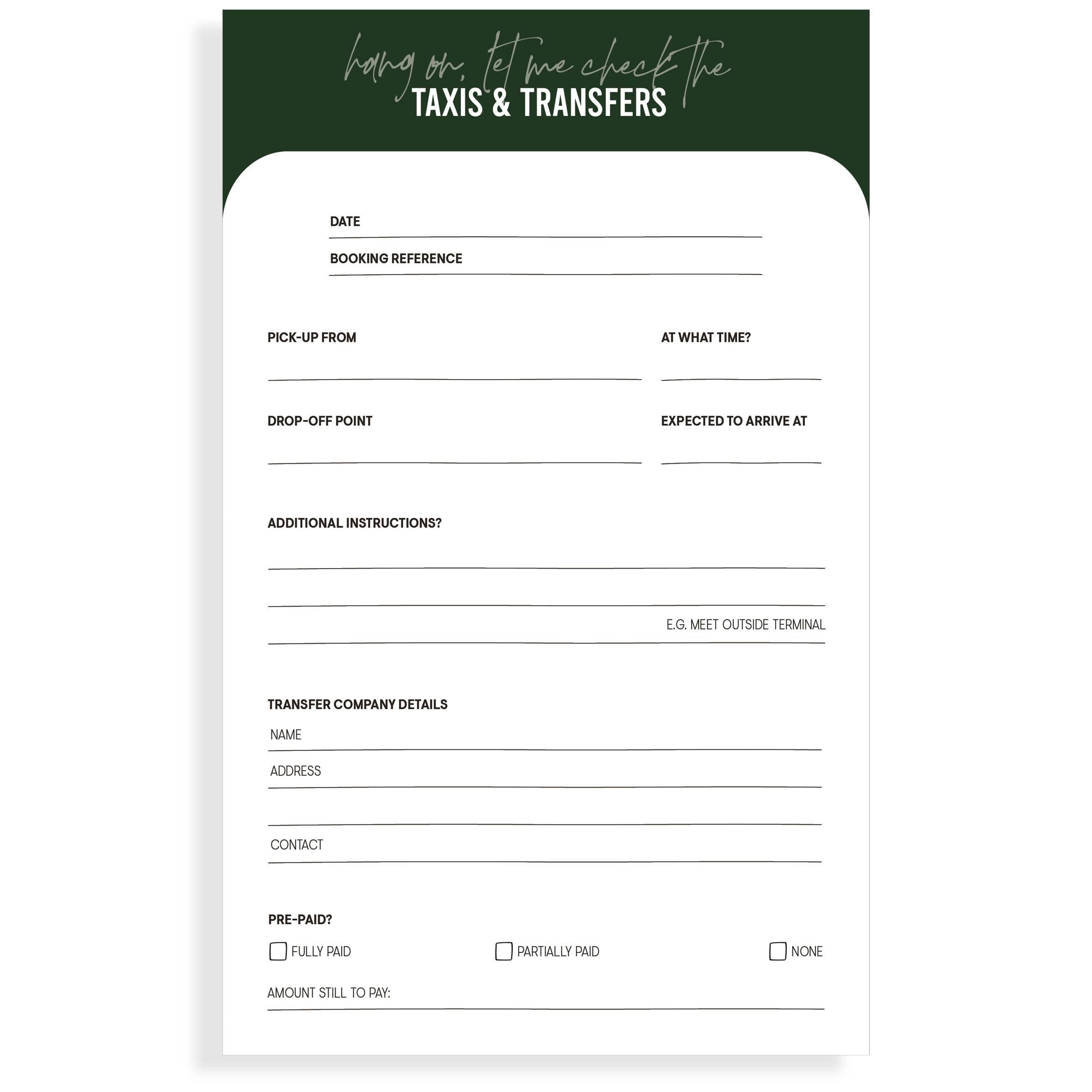 The Taxis & Transfers Planning Page