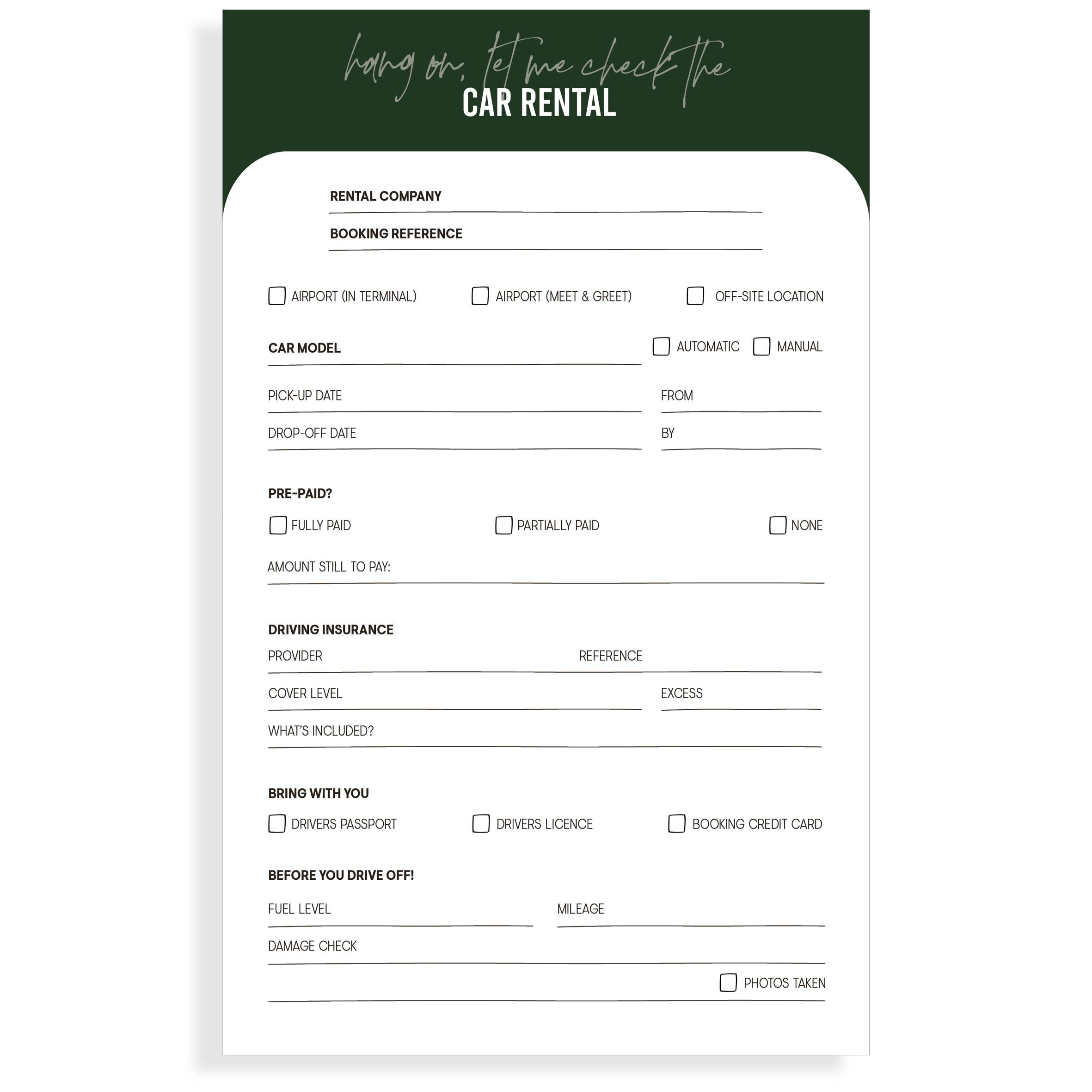 The Car Rental Planning Page