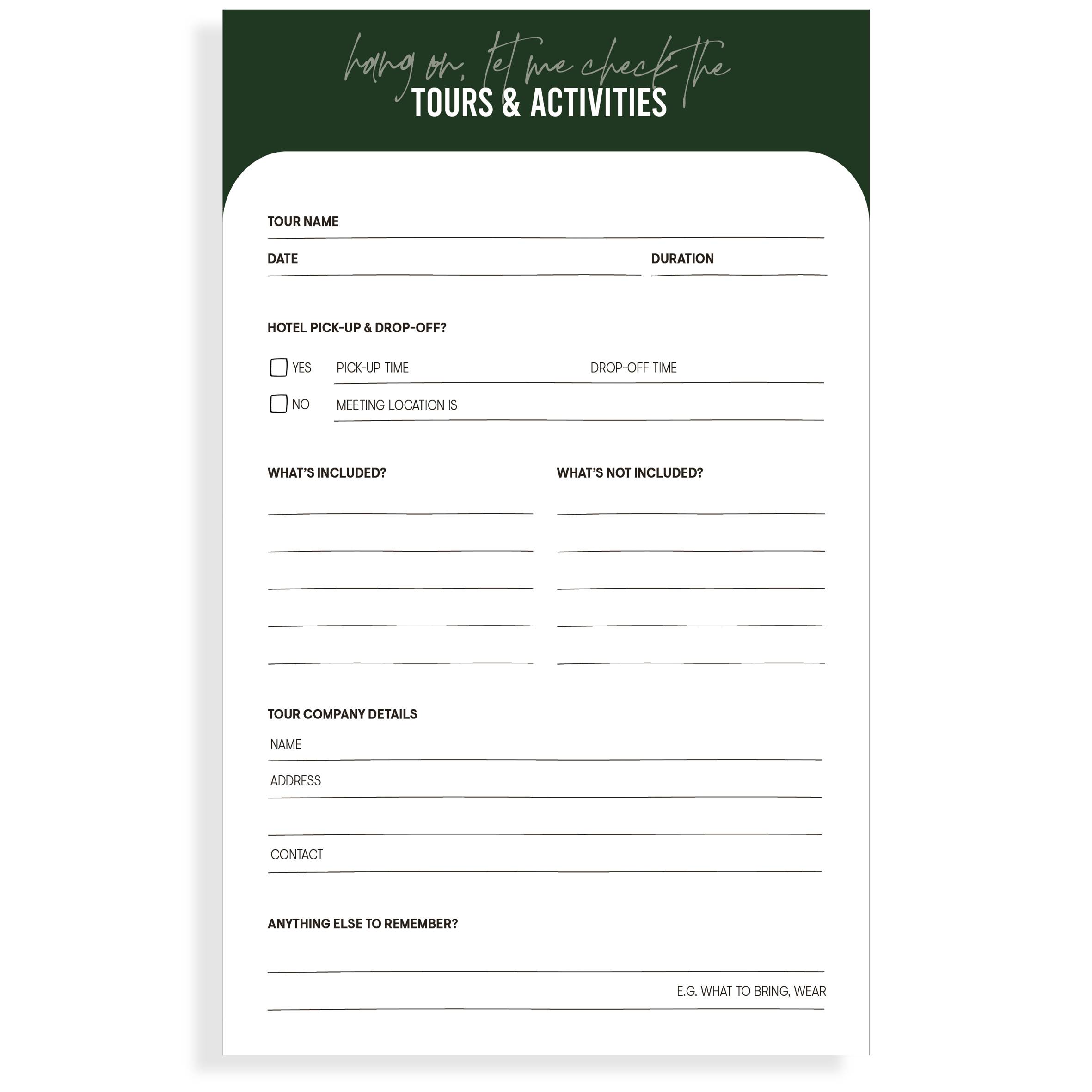 The Tours & Activities Planning Page