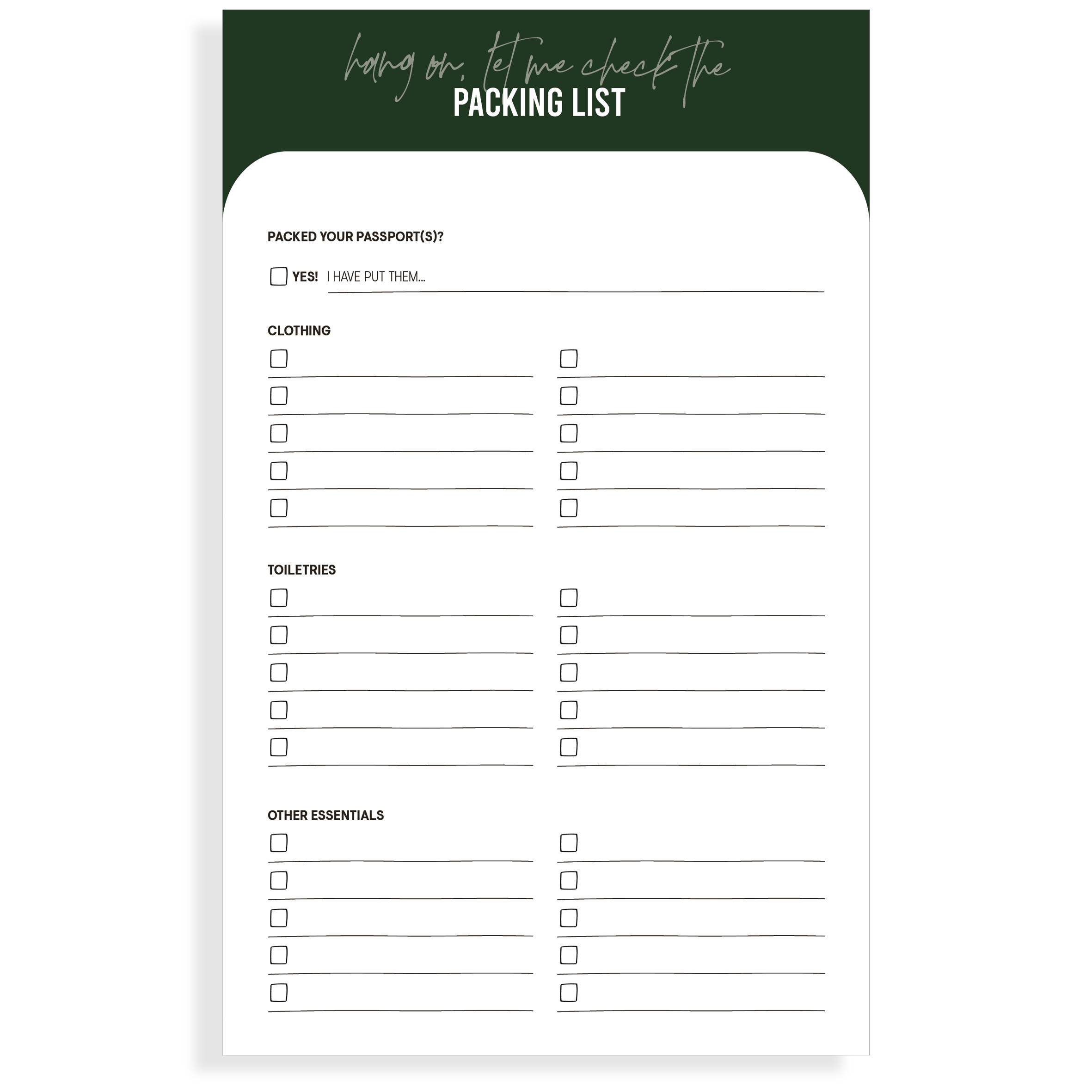 The Packing List Planning Page