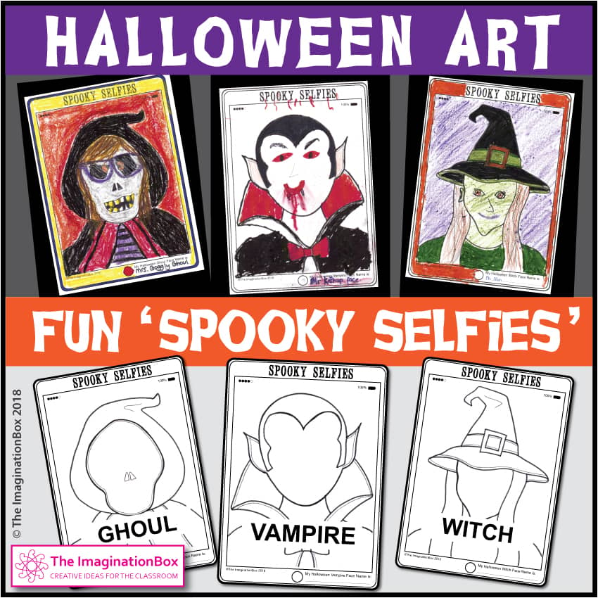 kids can draw spooky halloween selfies with this printable activity