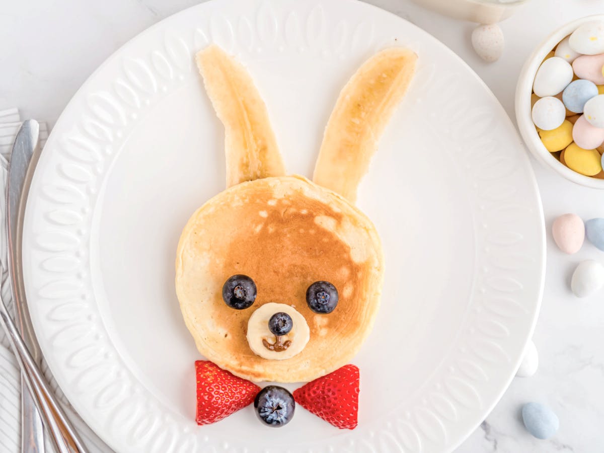 bunny pancake on a white plate