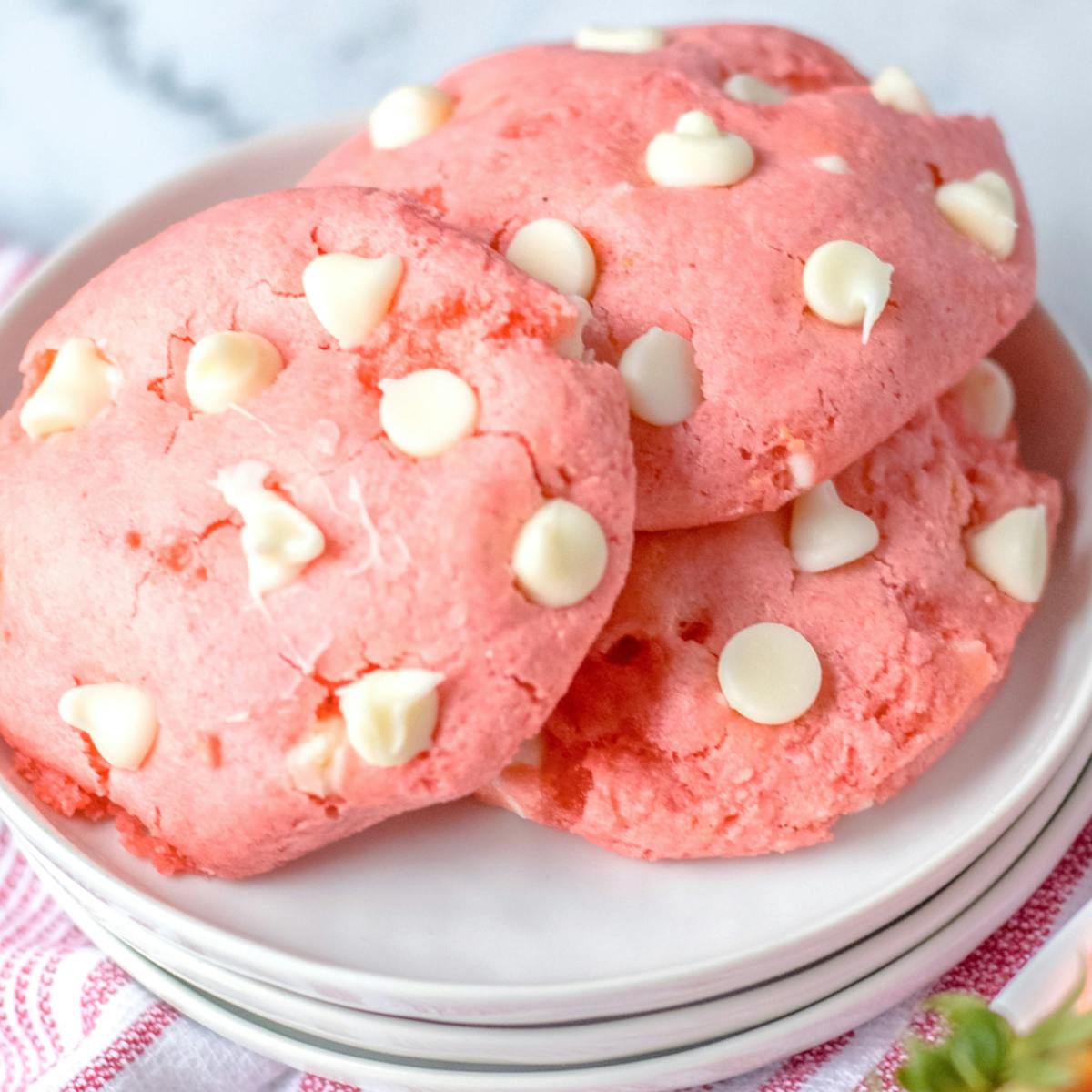 strawberry cheesecake cookies on a plate