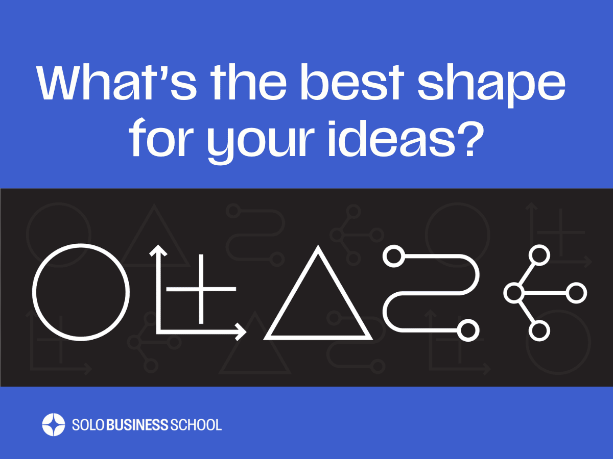 What's the best shape for your ideas? With accompanying graphic of 5 icons, representing 5 key visual framework shapes.