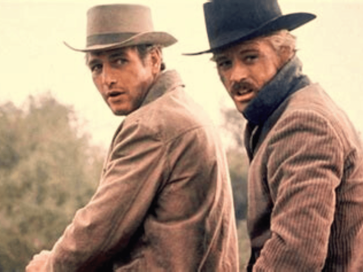Sepia image of Paul Newman and Robert Redford in the movie Butch Cassidy and the Sundance Kid