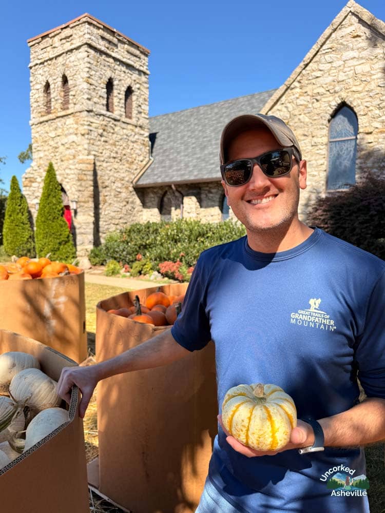 Tom picking pumpkins Grace Episcopal Church Asheville NC