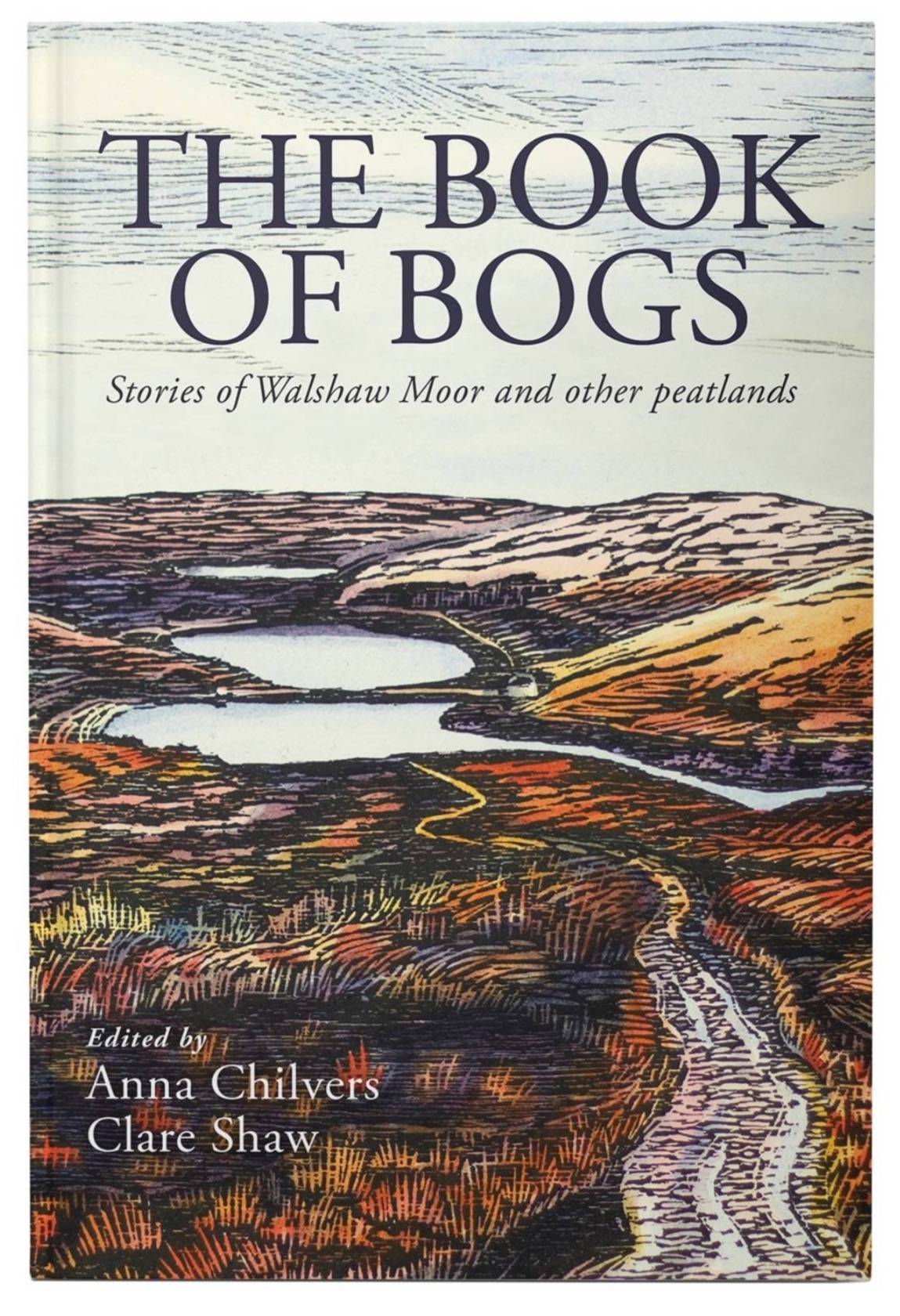 A book cover showing a woodcut print of autumnal landscape with reservoirs.