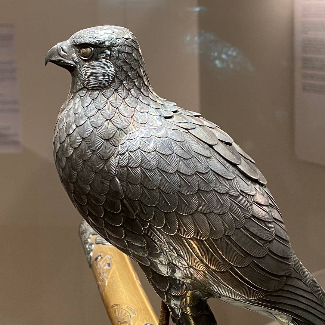 Bronze Japanese falcon statuette.