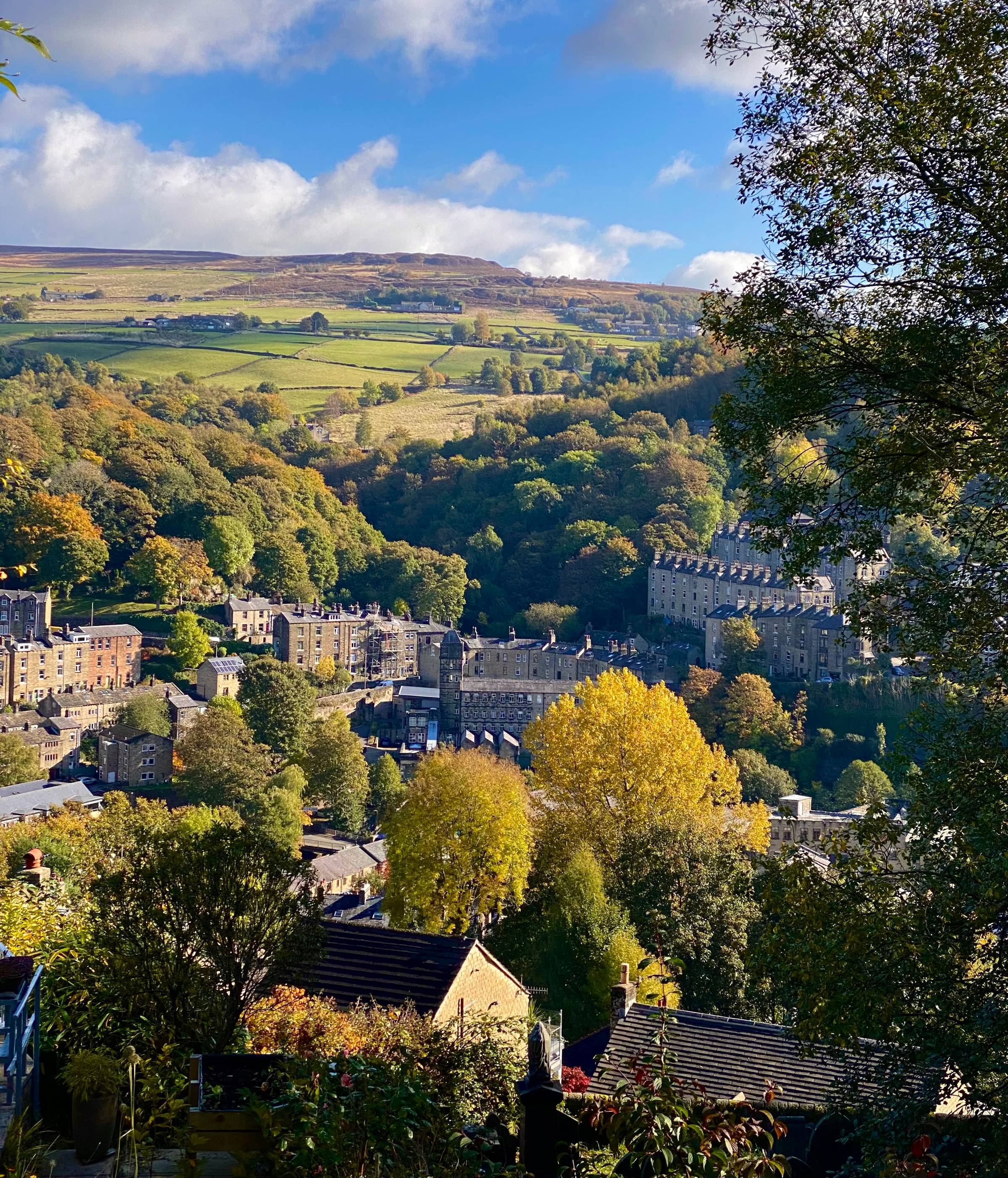 Hebden bridge in autumn with golden foliage