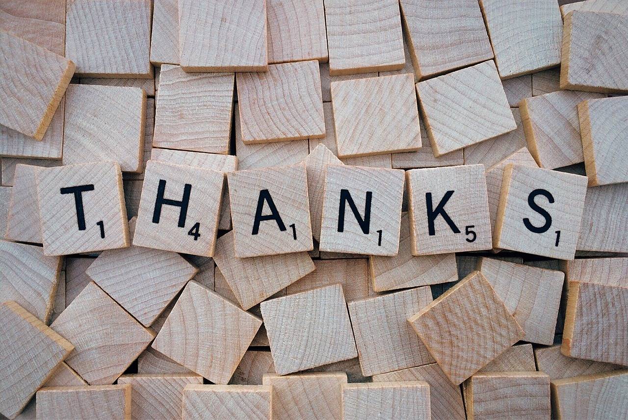 The word thanks from scrabble letters