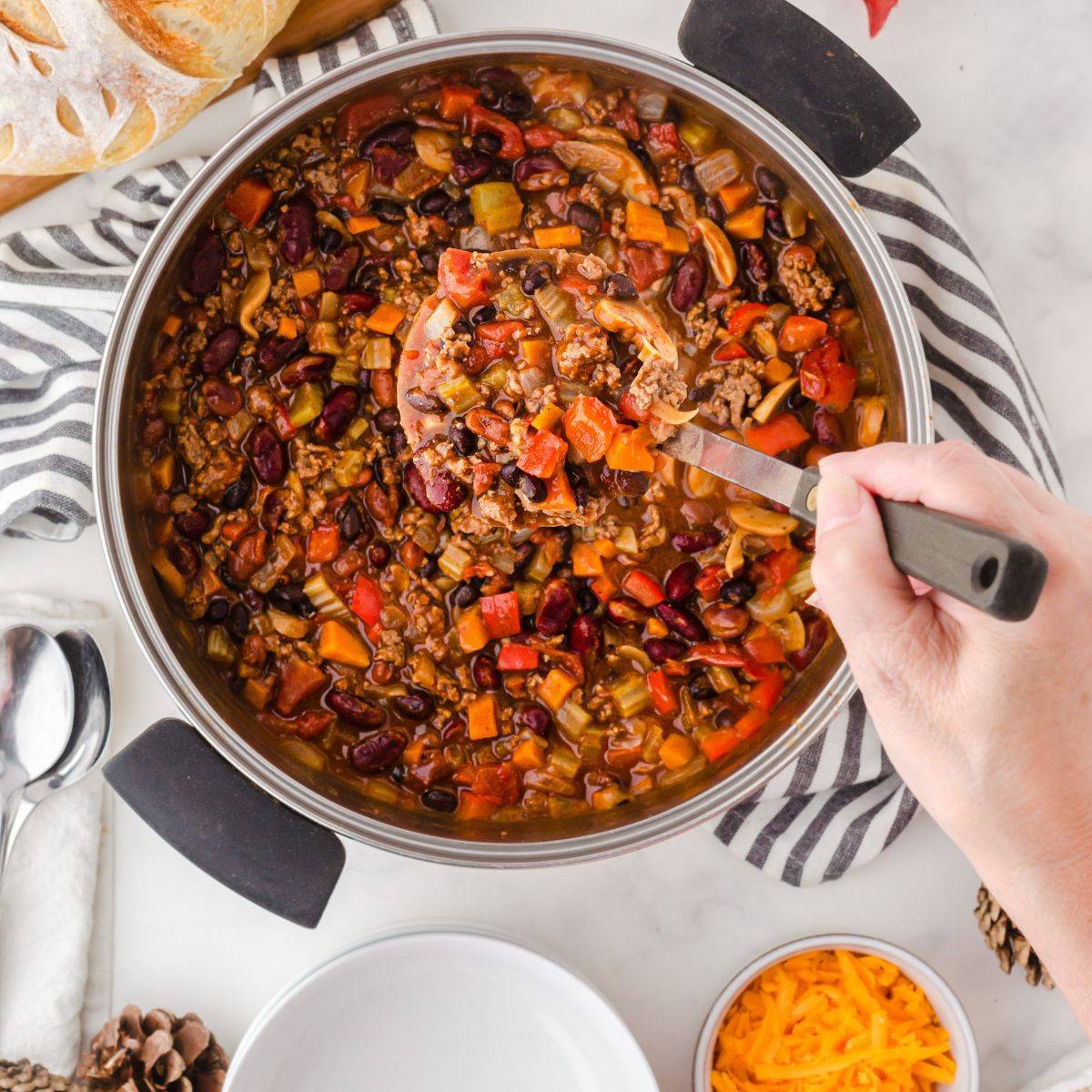 a pot of classic chili with ground beef