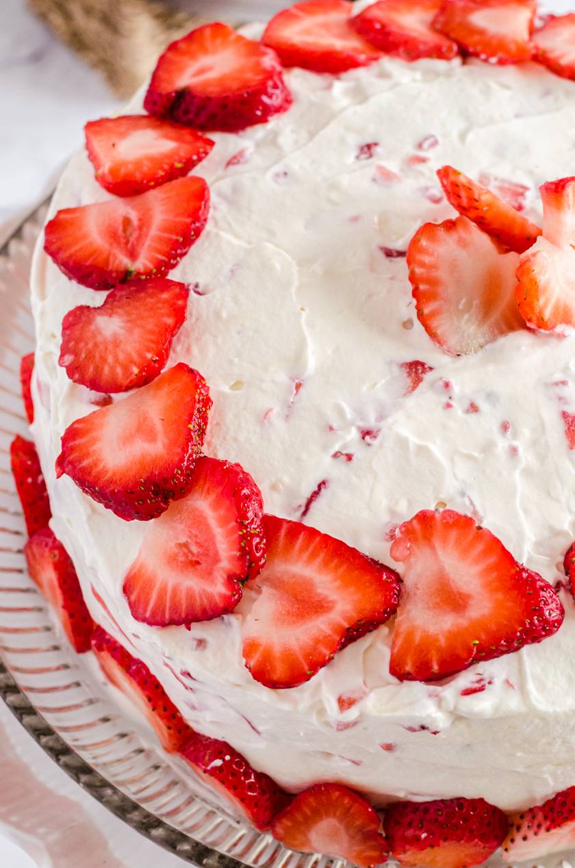vanilla cake with fresh strawberry icing