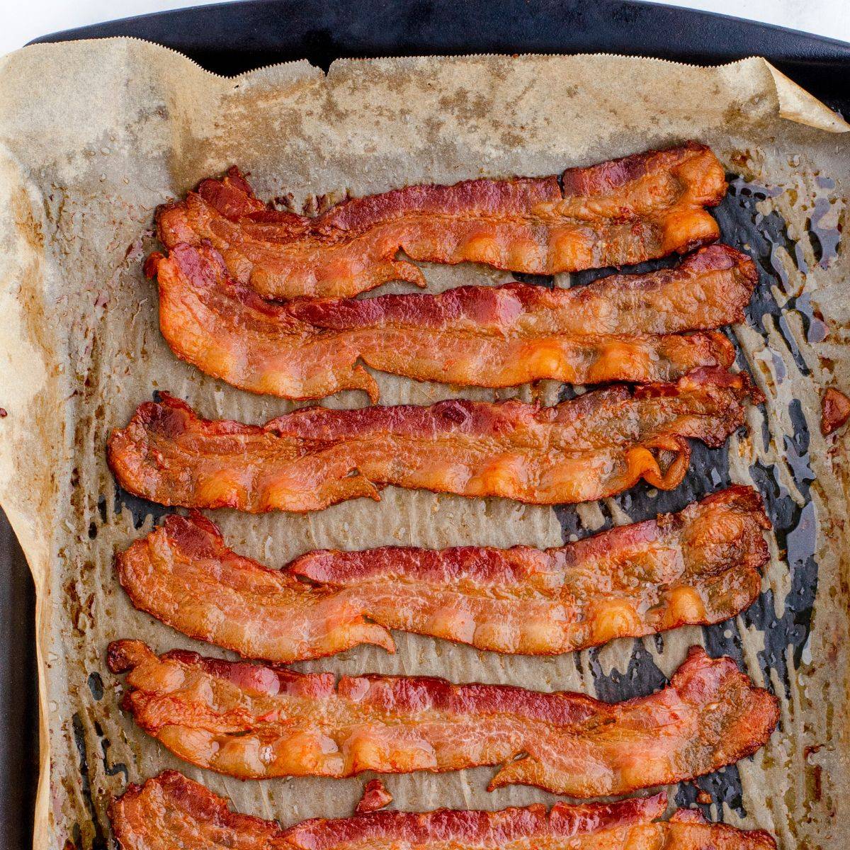 Crispy bacon on a baking sheet