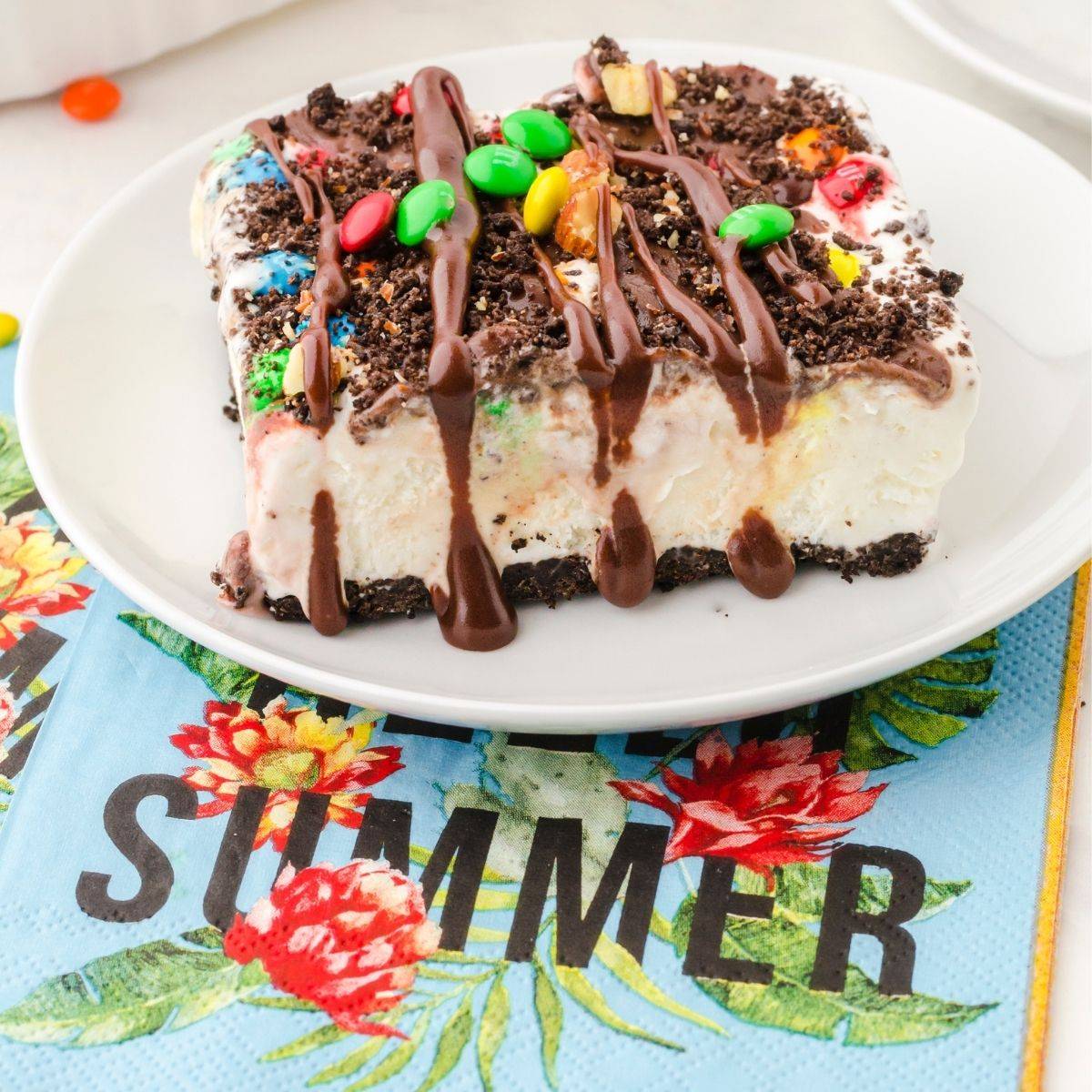 Oreo ice cream cake on a plate