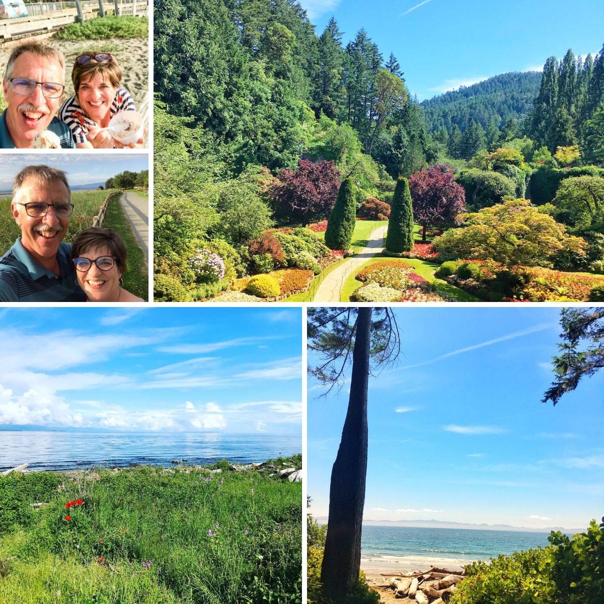 Pictures of places to see on Vancouver Island -including butchart gardents & china beach