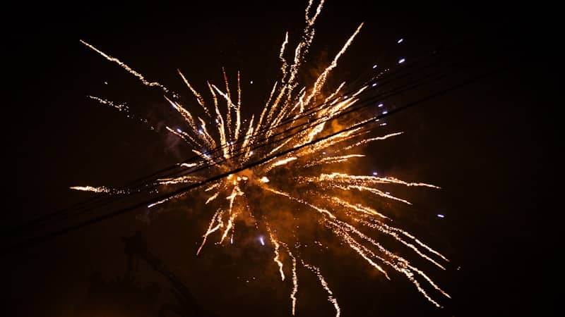 Fireworks exploding in the dark night sky.