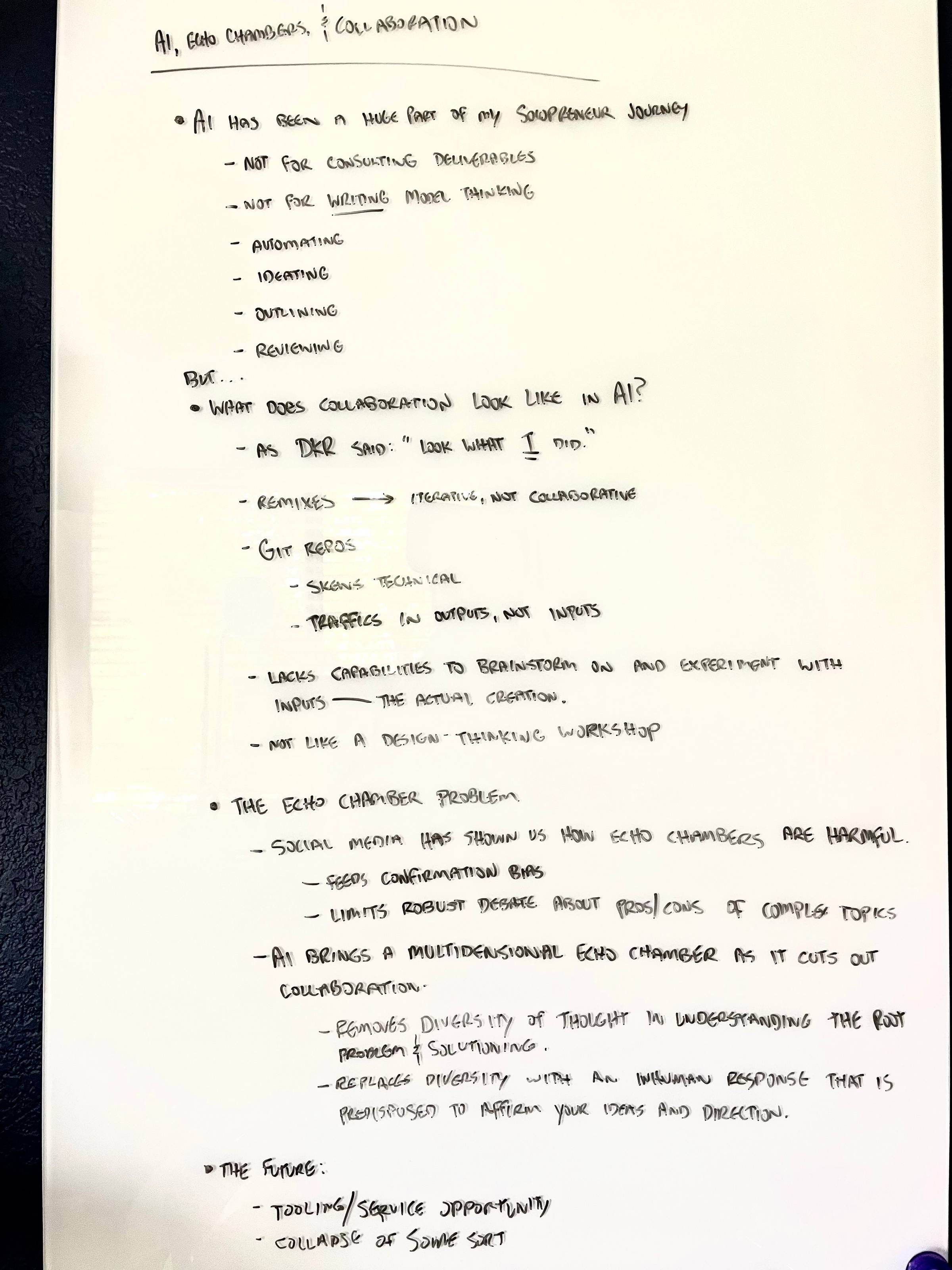 Photo of whiteboard with notes planning this newsletter