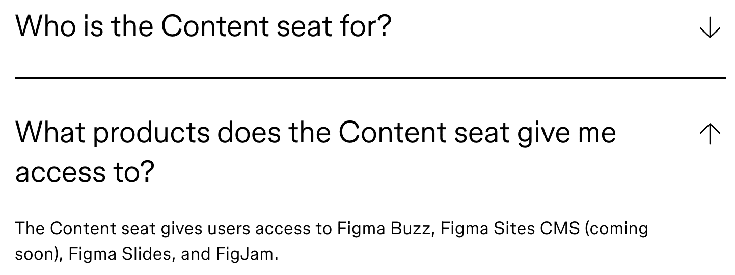 Screenshot of the Figma pricing page with a mention of "Figma Sites CMS (coming soon)"
