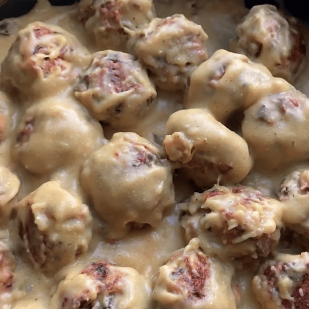 Vegetarian swedish meatballs in a gravy sauce