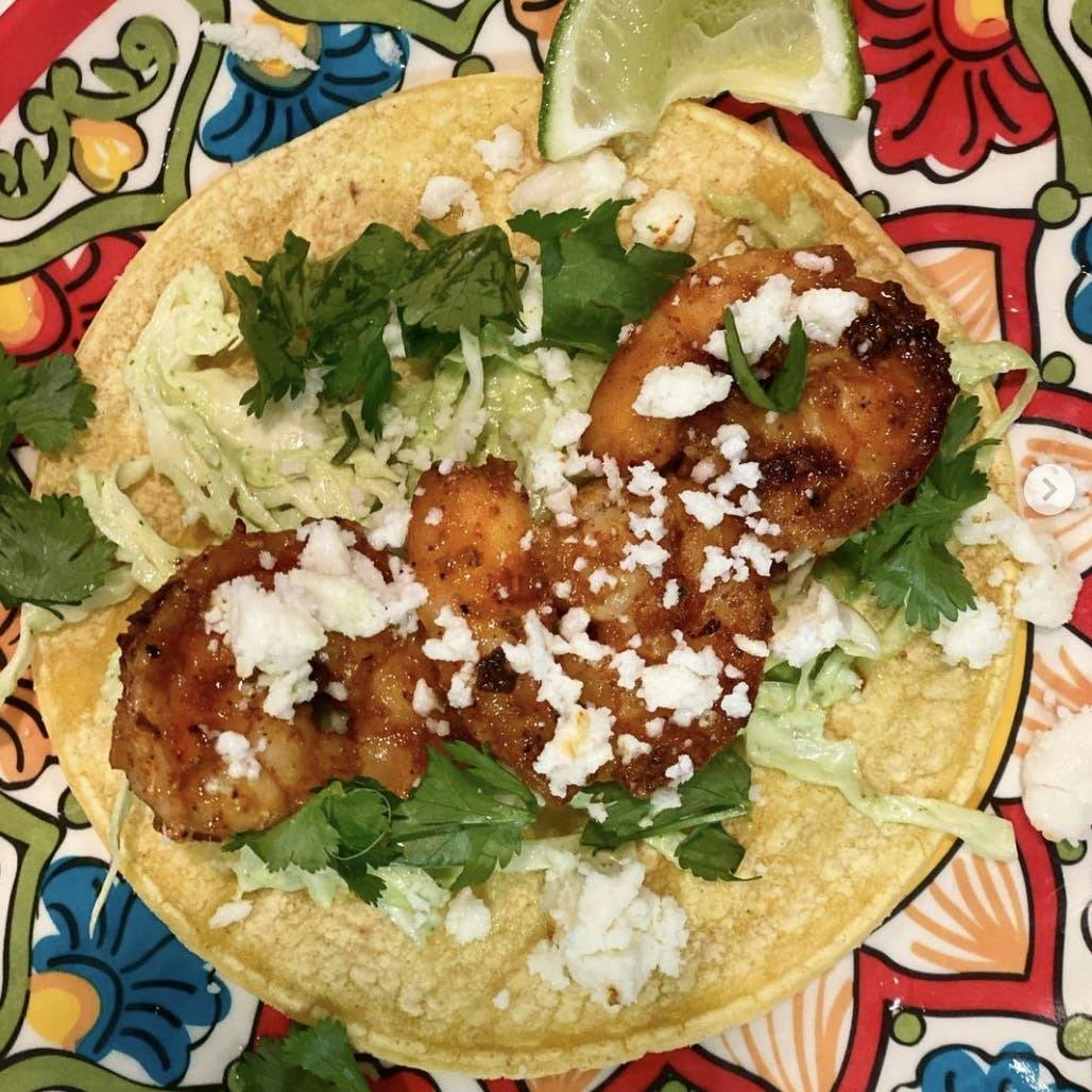 Spicy Shrimp Tacos on a plate.